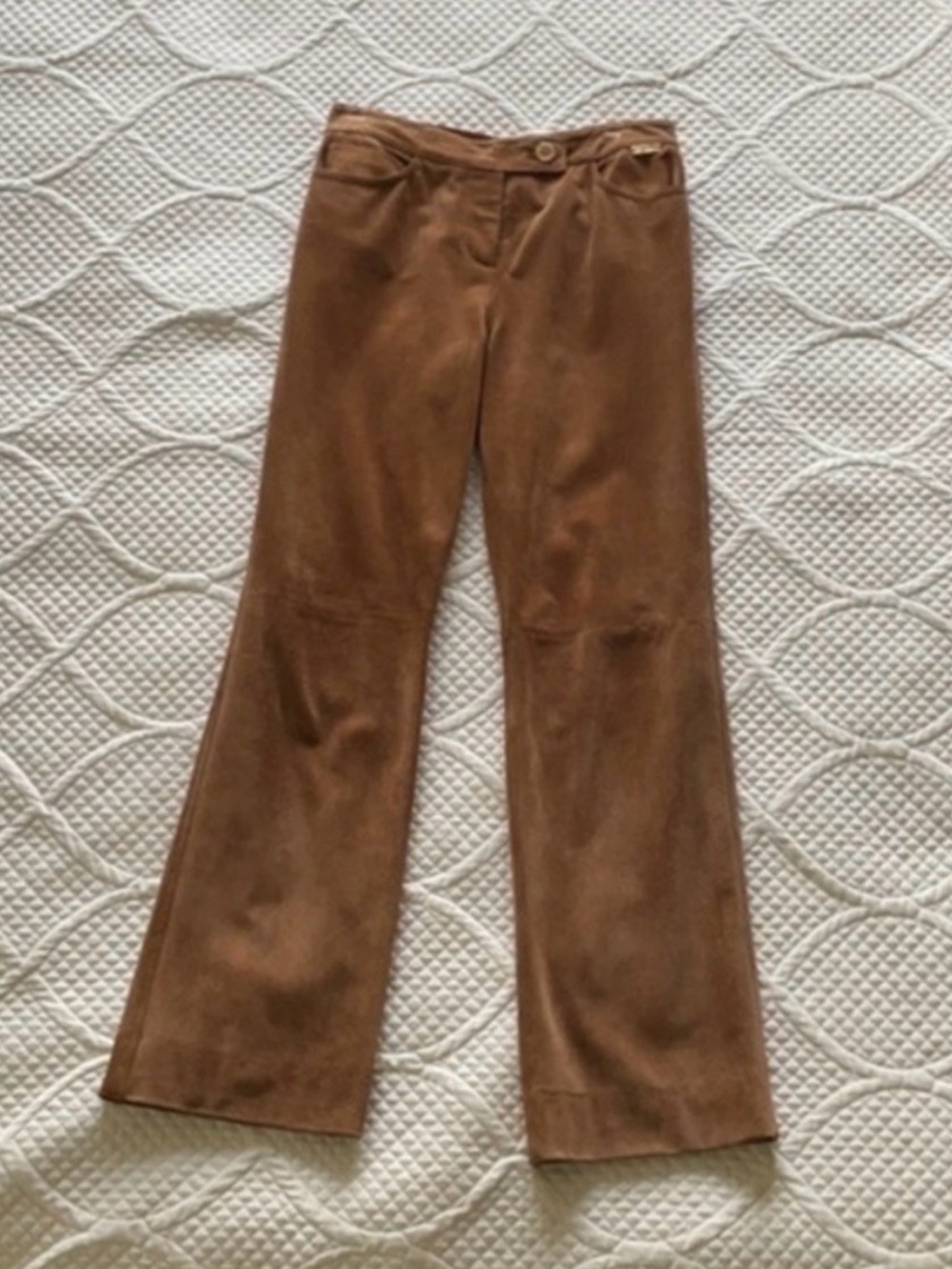 St. John Italian Suede Leather Pants Brown Camel Flare Bootcut Size 2